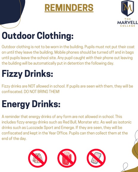 REMINDERS Drinks and Outdoor Clothing