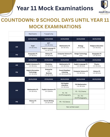 Year 11 Mock Examinations